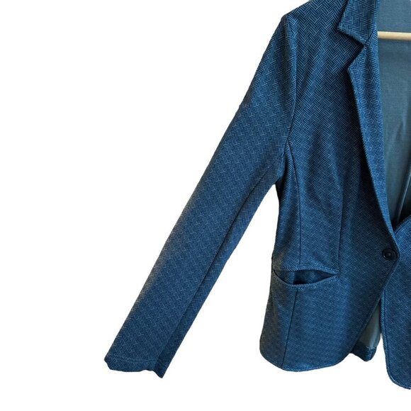 Betabrand Blazer Chevron Patterned Blue Gray Stretch Pockets Career Work Size SM - Picture 5 of 9